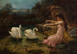 Appraisal: HANS ZATZKA AUSTRIAN - At the Swan Lake oil on