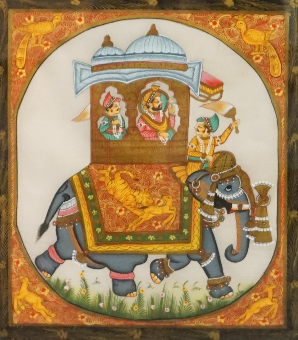 Appraisal: Indian Mughal School Royal Howdah Gouache on Cloth Frame x