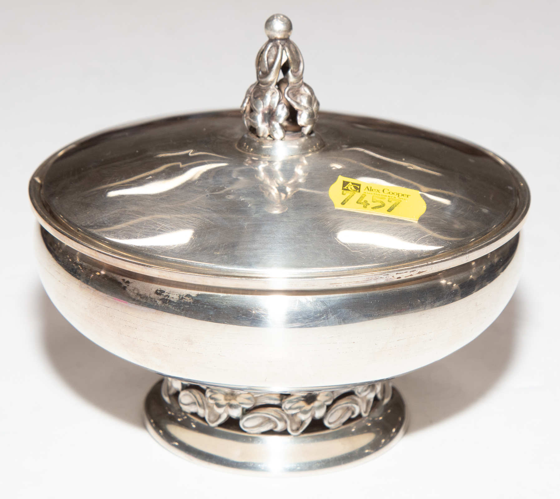 Appraisal: MUECK-CAREY STERLING COVERED DISH Model with openwork floral border around