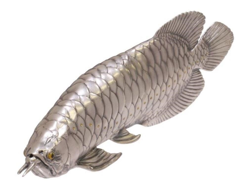 Appraisal: Japanese silver figure on an arowana fish jungin pure silver