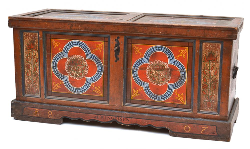 Appraisal: A TH CENTURY FRENCH PAINTED PINE TRUNK