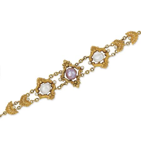 Appraisal: Antique Gold Natural Purplish-Pink and White Baroque Freshwater Pearl and