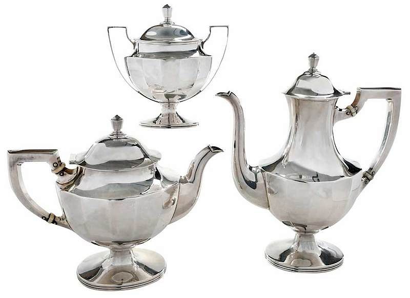 Appraisal: Three Piece Sterling Tea Service American th century paneled urn