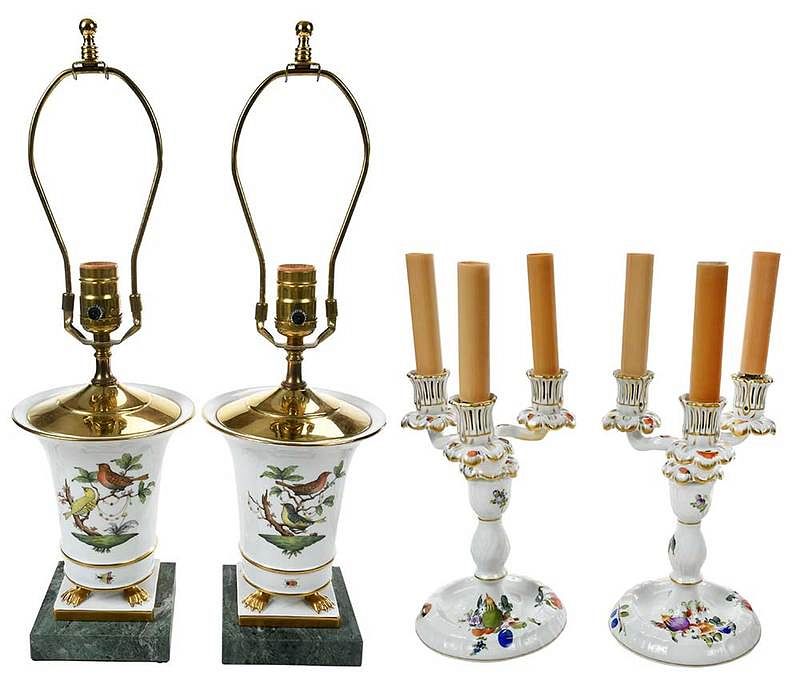 Appraisal: Pair of Herend Table Lamps Pair Candelabras Hungarian th century