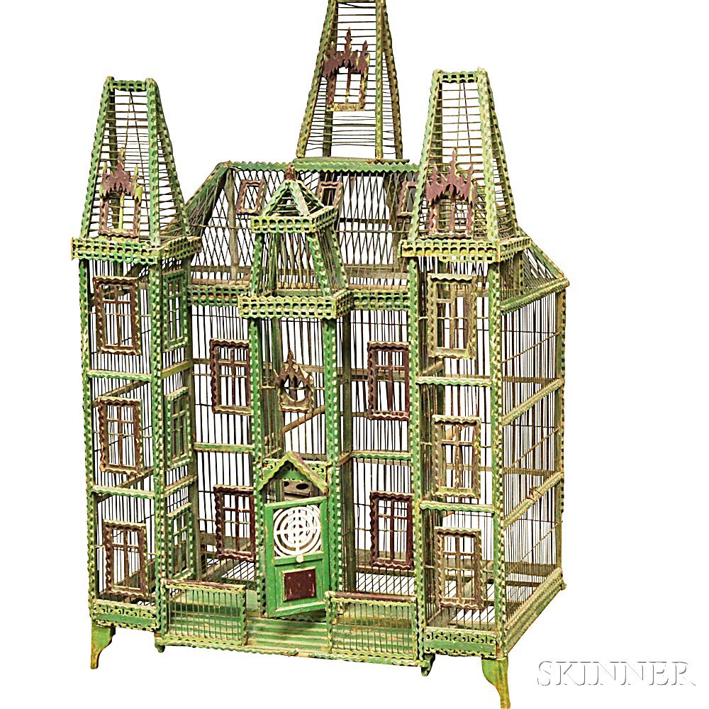 Appraisal: Large Victorian Green-painted Architectural Birdcage late th century imperfections ht