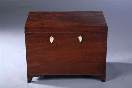 Appraisal: GEORGE III MAHOGANY HINGE-TOP RECTANGULAR APOTHECARY CHEST th century Shield