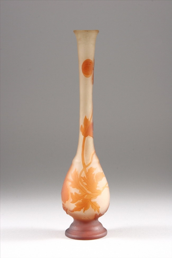 Appraisal: GALL CAMEO GLASS VASE cameo mark Gall Colorless body amber