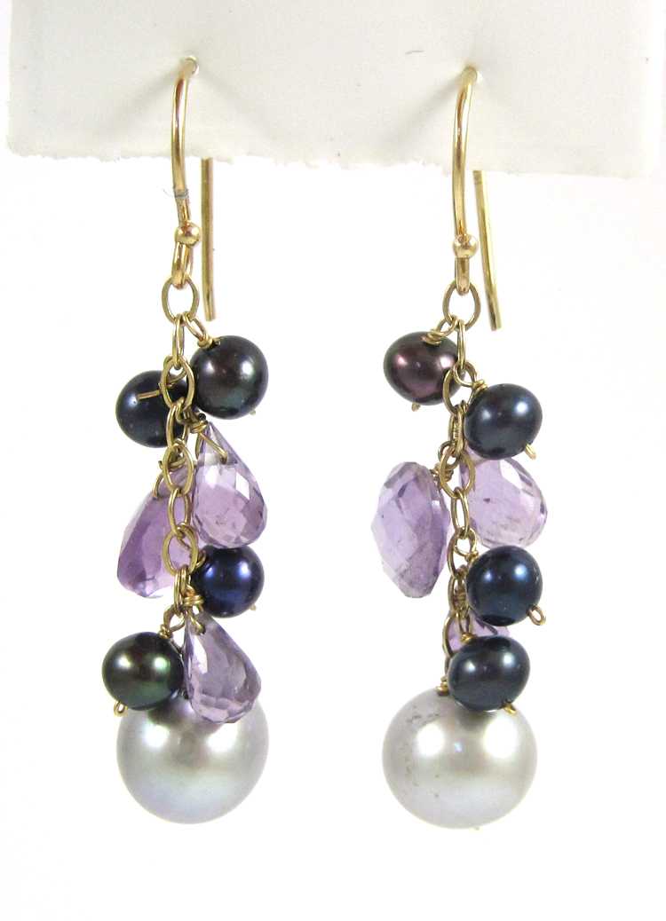 Appraisal: PAIR OF AMETHYST AND PEARL DANGLE EARRINGS each k yellow