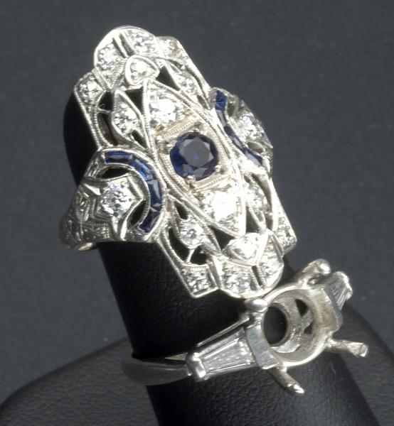 Appraisal: TWO PLATINUM AND DIAMOND RINGS OR SETTINGS Art Deco cocktail