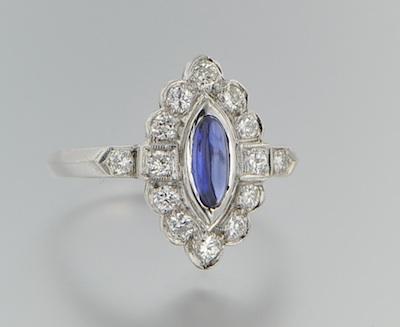 Appraisal: A Vintage Platinum Sapphire and Diamond Ring Platinum mounting conformed