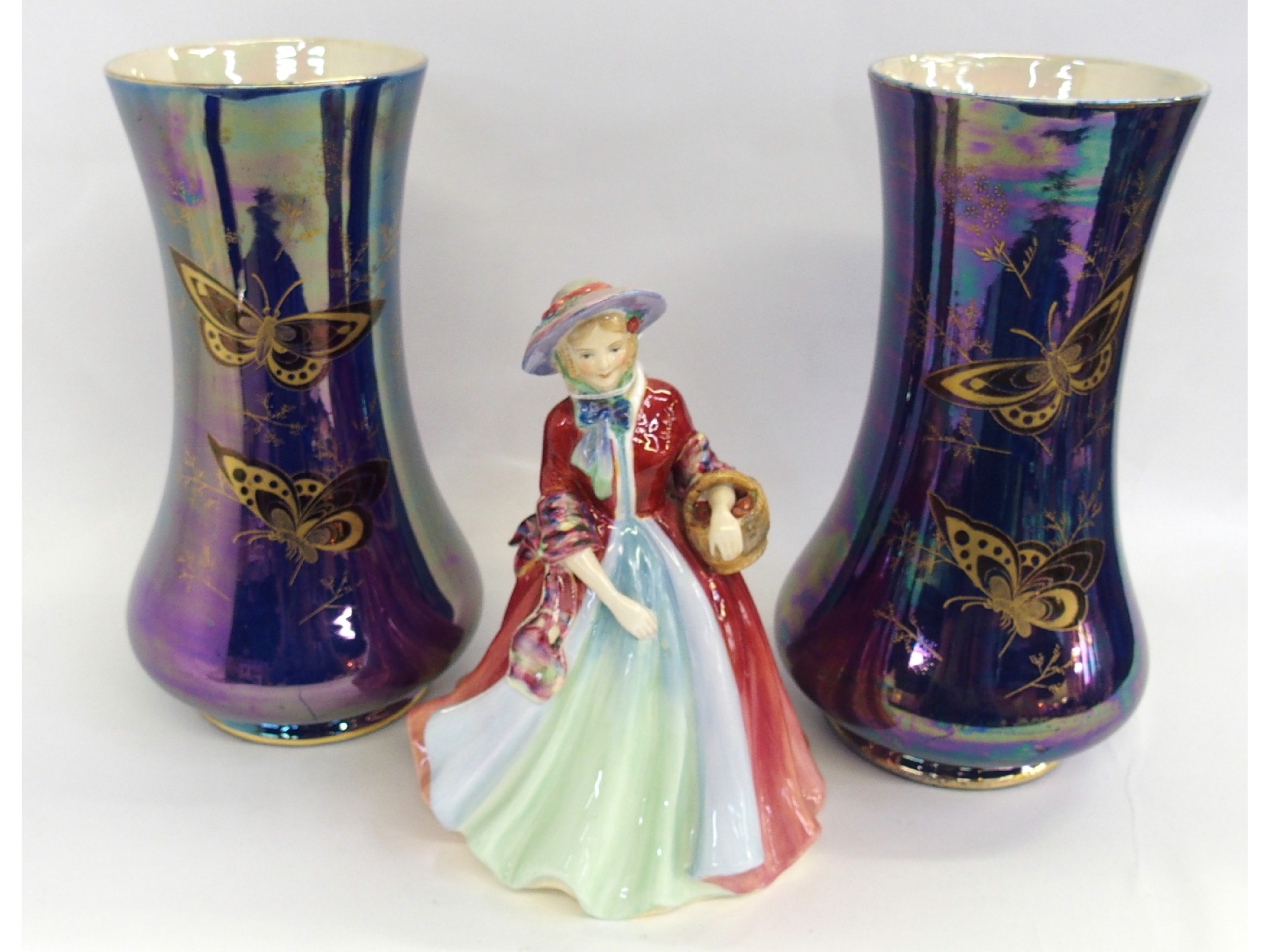 Appraisal: Pair of Devon Lustre vases and a Paragon figure Lady