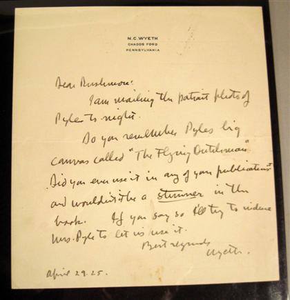 Appraisal: piece Autograph letter signed Wyeth N C Chadds Ford Pennsylvania