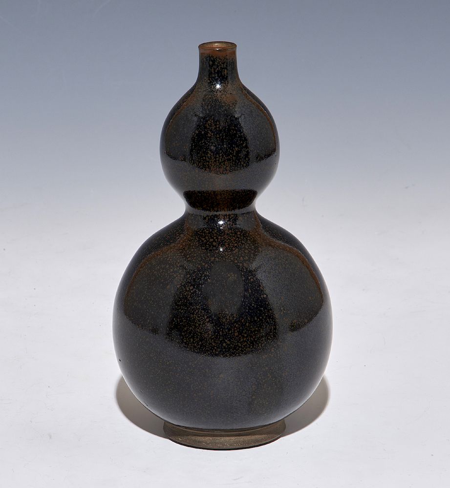 Appraisal: Rare Black Glazed 'Oil Spot' Double-Gourd Vase Rare Black Glazed