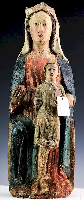 Appraisal: th C Spanish Polychrome Madonna and Child Statue Religious Statue