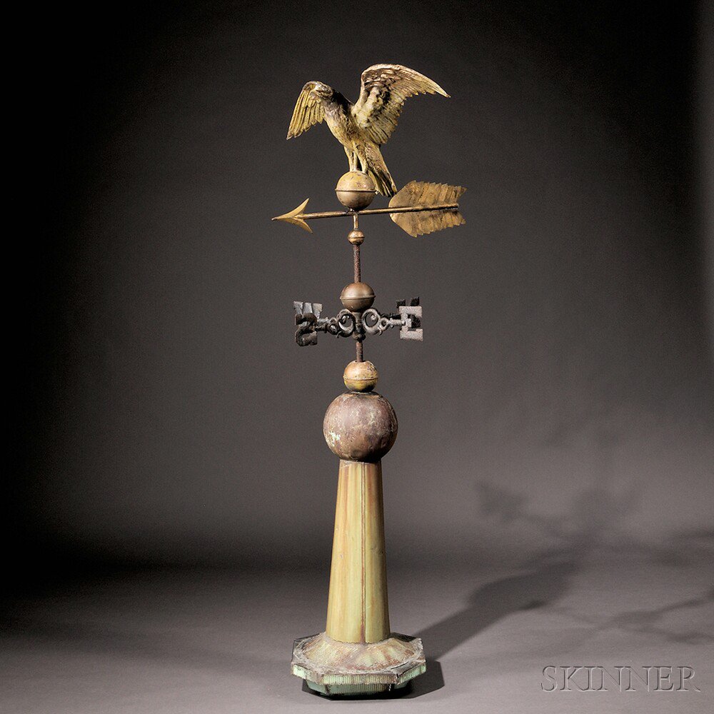 Appraisal: Gilt Molded Copper Eagle Weathervane with Directionals on Original Sheet