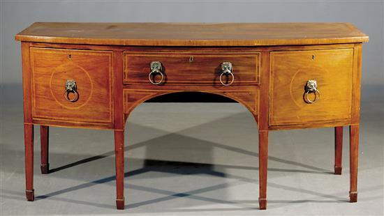 Appraisal: George III inlaid mahogany bow front sideboard mid th century