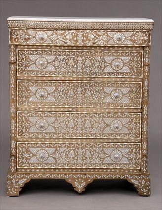 Appraisal: NORTH AFRICAN IVORY AND MOTHER-OF-PEARL-INLAID TALL CHEST OF DRAWERS With