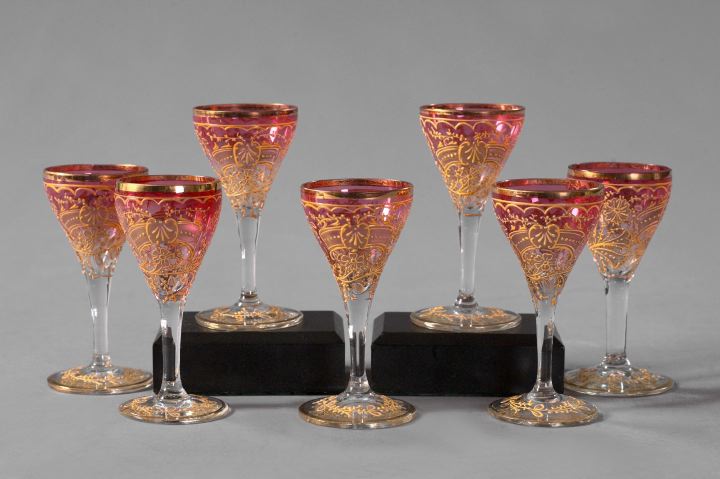 Appraisal: Set of Seven Richly Gilt Bohemian Glass Cordial Goblets first