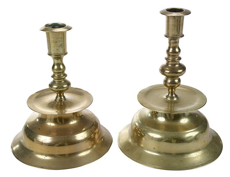 Appraisal: Two German Brass Bell Base Candlesticks possibly Nuremberg th century