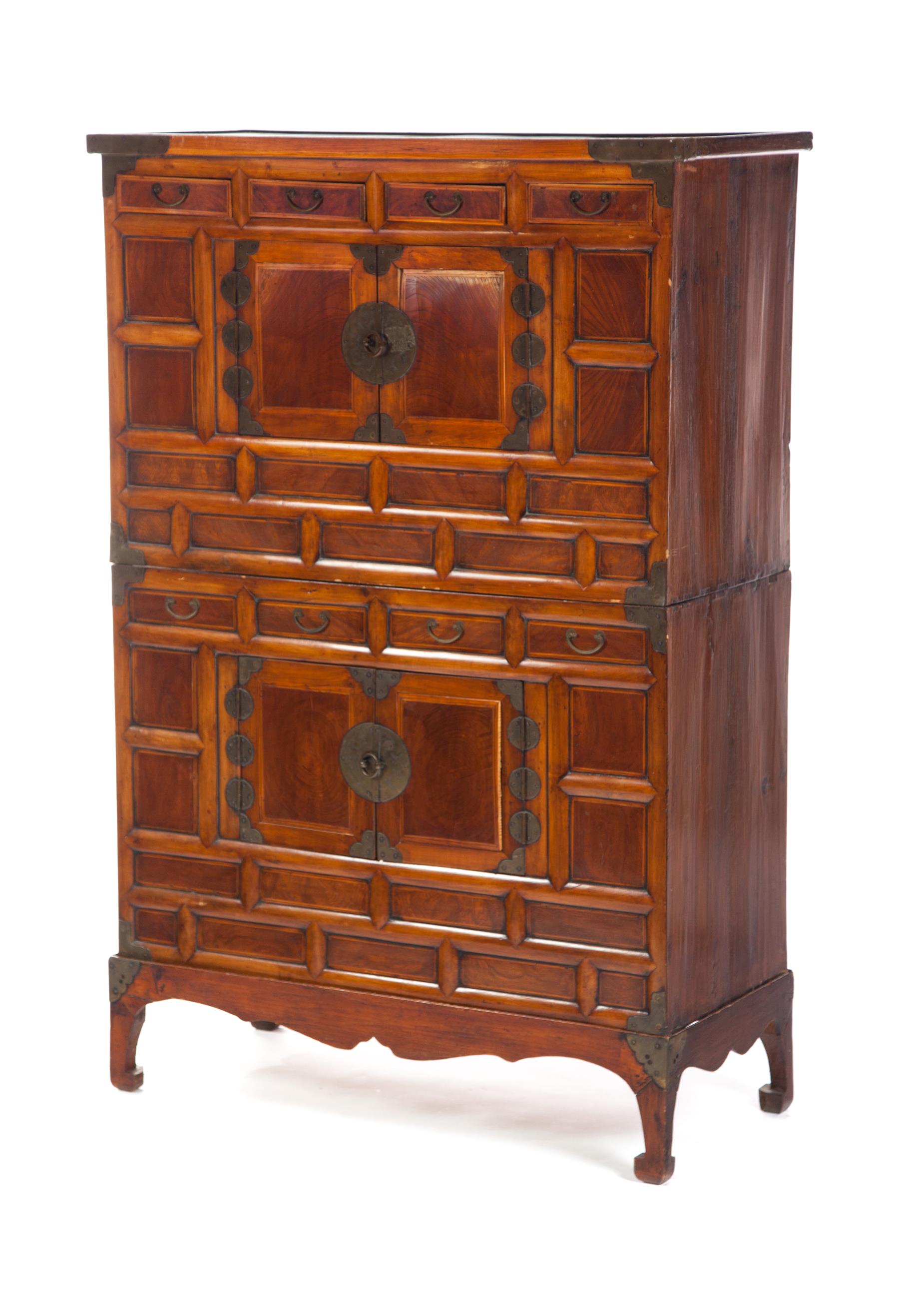 Appraisal: KOREAN STACKABLE CHEST Ca s Three pieces Two stackable chests