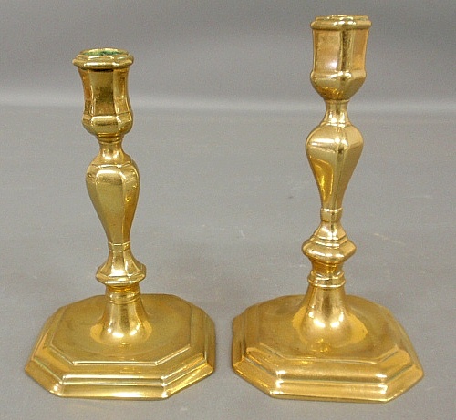 Appraisal: - Two Continental brass candlesticks late th c with octagonal