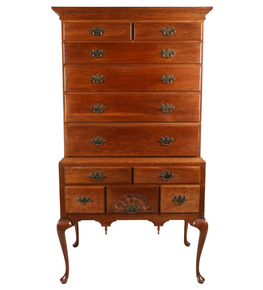 Appraisal: SAM LAITY QUEEN ANNE-STYLE CHERRY CHEST-ON-STAND th century constructed in