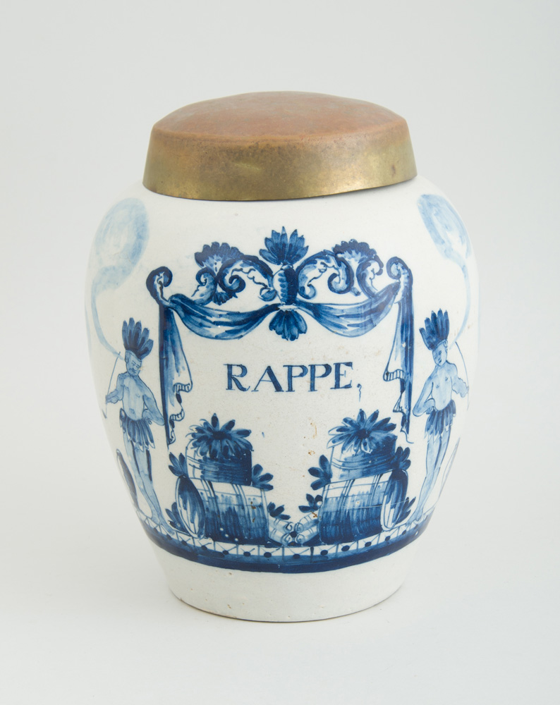 Appraisal: DUTCH DELFT BLUE AND WHITE TOBACCO JAR RAPPE Marked in