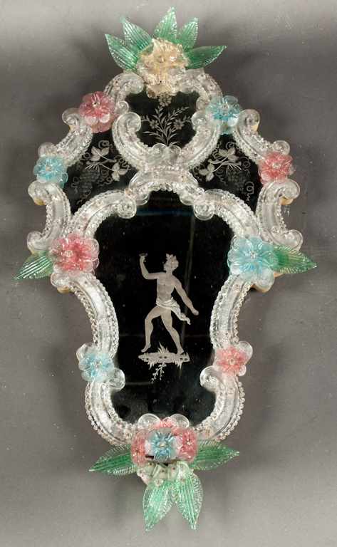 Appraisal: Venetian etched and applied colored glass mirror applied painted glass