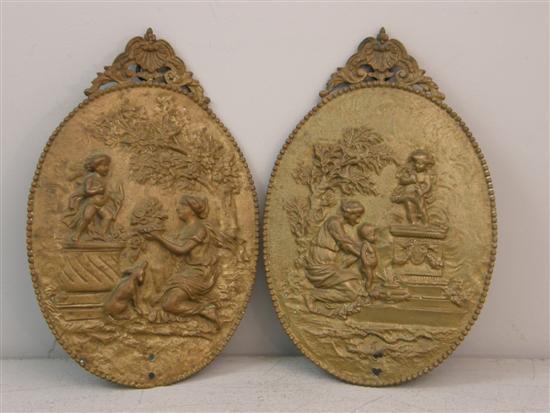 Appraisal: Pair of th century French oval bronze plaques embossed with