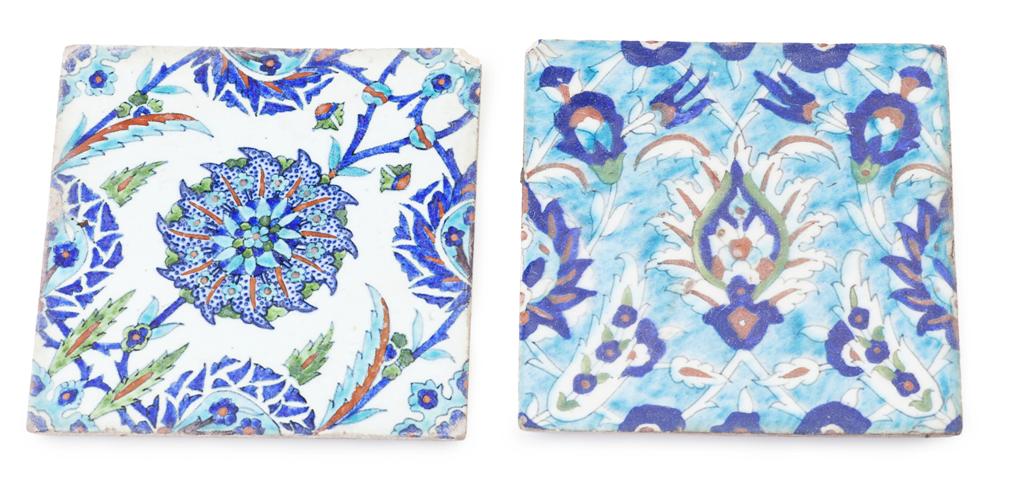 Appraisal: TWO IZNIK TILES TH CENTURY both decorated in blue and