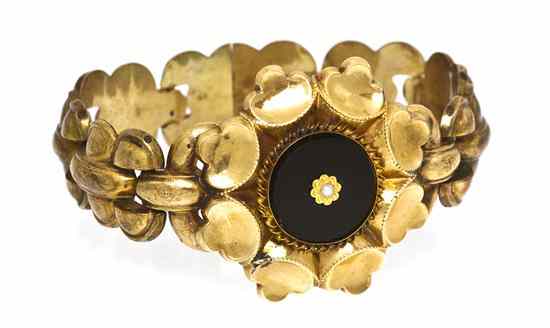 Appraisal: A Victorian Rolled Gold Onyx and Seed Pearl Bracelet consisting