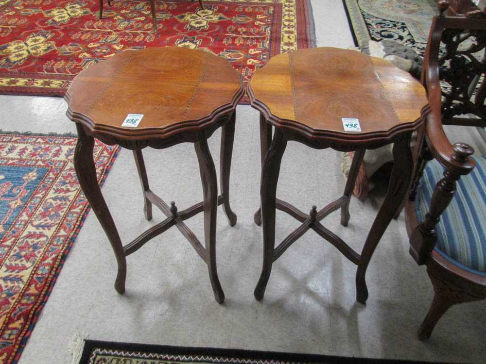 Appraisal: PAIR OF WALNUT LAMP TABLES Louis XV style American c