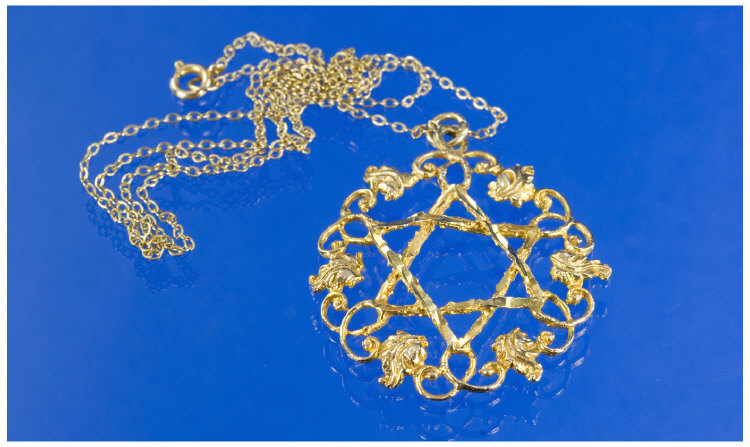 Appraisal: ct Gold Star Of David Pendant Complete With Fine Link