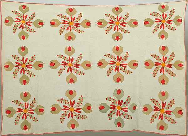 Appraisal: Floral Appliqu d Quilts American th century Two floral appliqu