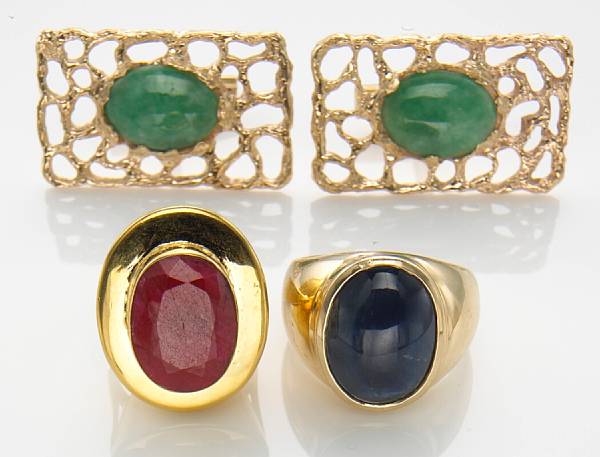 Appraisal: A collection of ruby sapphire jade k k gold and