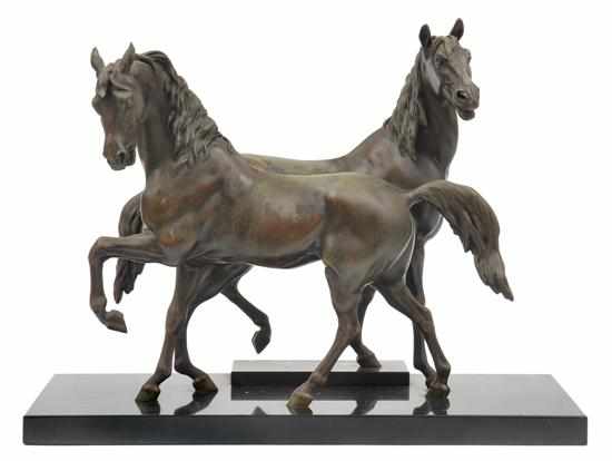 Appraisal: AN EQUESTRIAN SPELTER FIGURE GROUP ON ONYX EARLY TH CENTURY