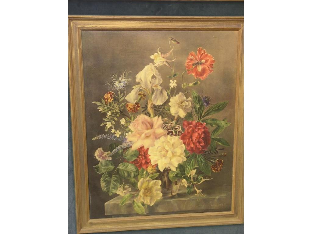 Appraisal: An oleograph - still life vase of flowers after Barbara