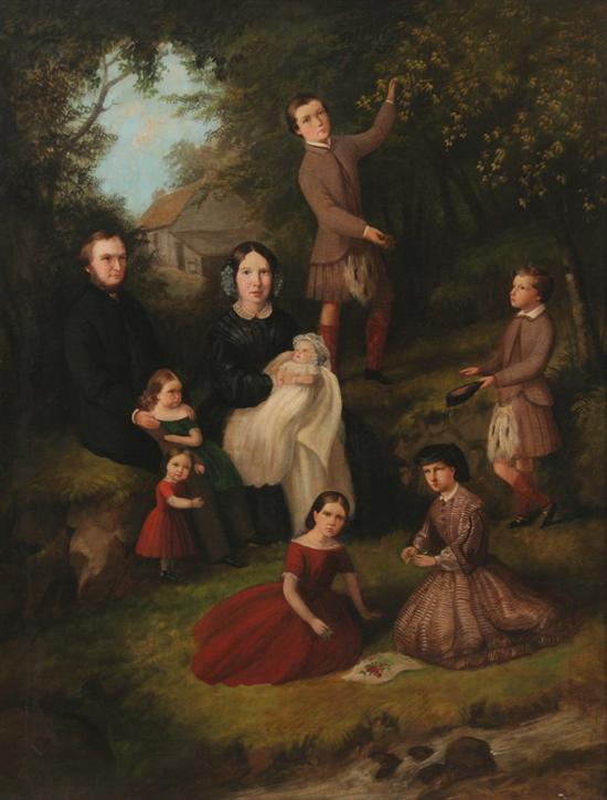 Appraisal: AMERICAN ENGLISH SCHOOL mid- th century FAMILY PORTRAIT PICKING BERRIES