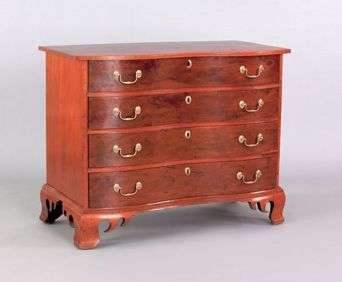 Appraisal: Connecticut Chippendale mahogany oxbow chest of drawers ca with double