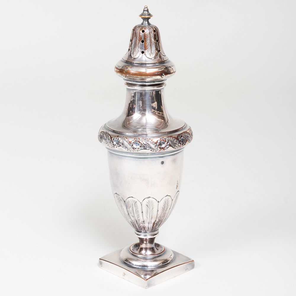 Appraisal: Silver Plate Sugar Caster with Moulded Palm Leaves With psuedo