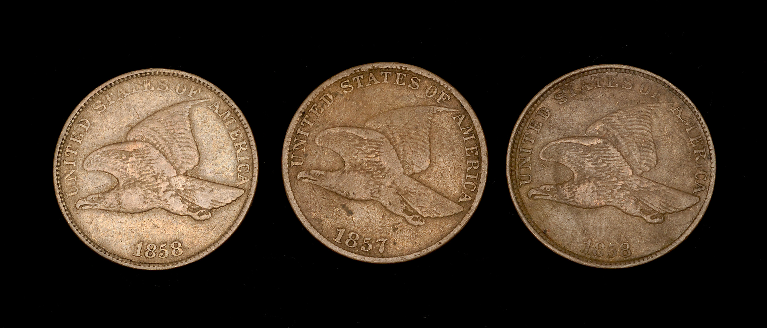 Appraisal: THREE U S FLYING EAGLE CENTS One and two Conditions