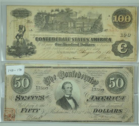 Appraisal: Two Confederate Notes train with steam CR Circa - dated