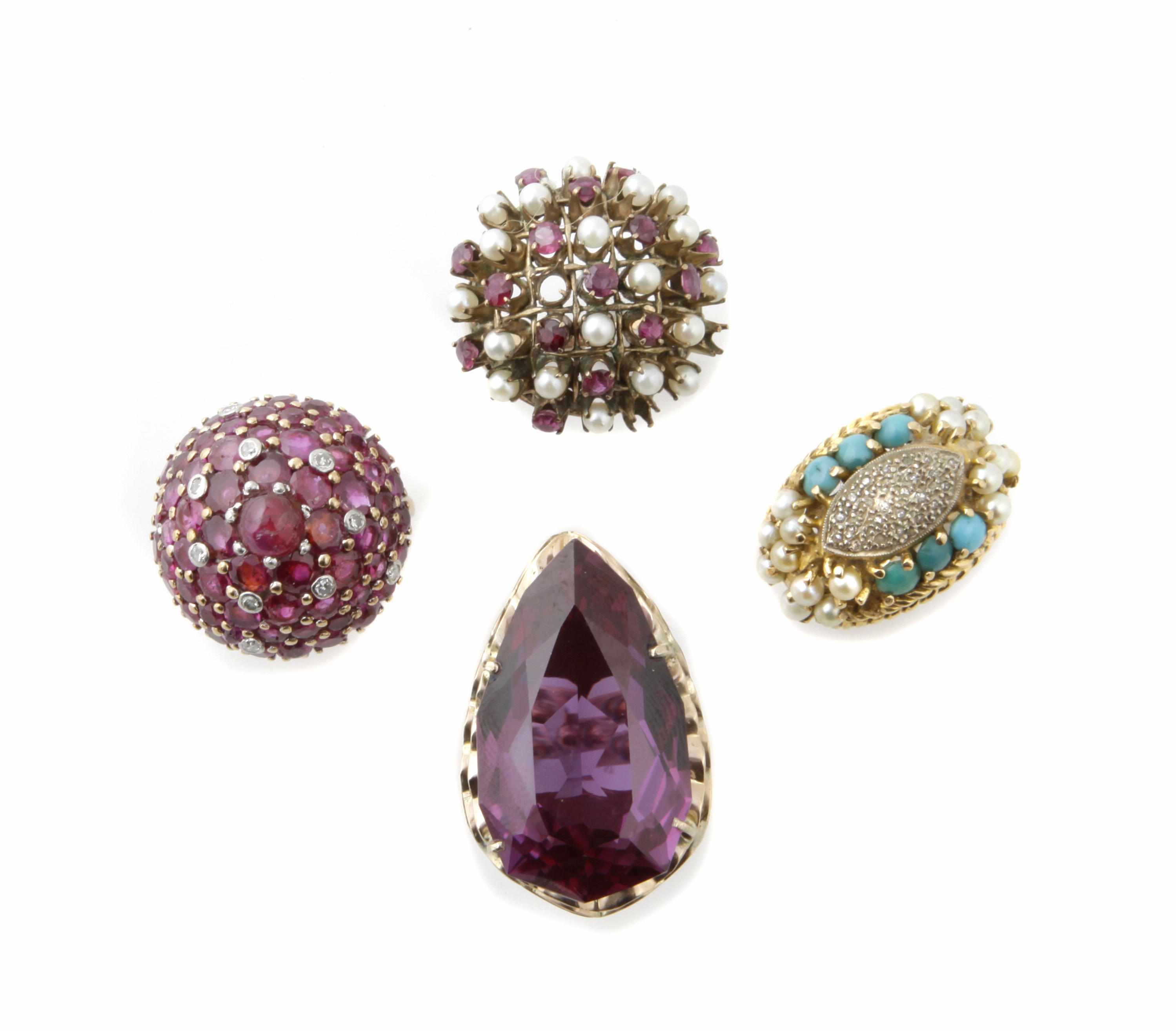 Appraisal: A collection of eleven gem-set cultured pearl diamond and gold