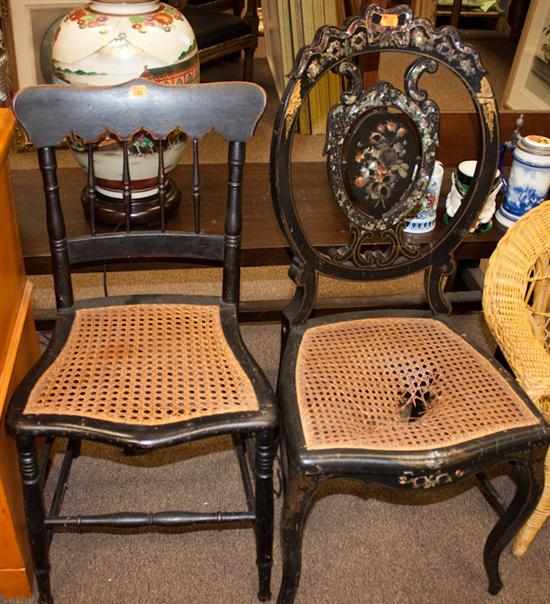 Appraisal: Victorian painted and inlaid ebonized caned seat vanity chair and