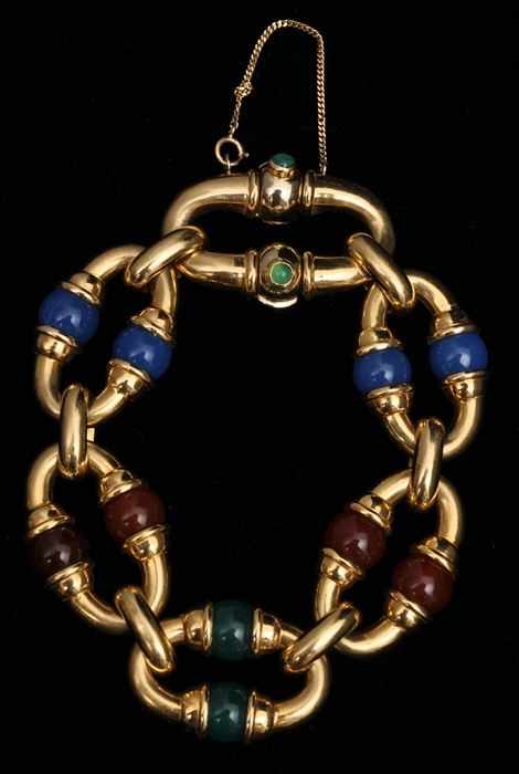 Appraisal: GOLD LINK BRACELET WITH GEMSTONES Stamped k approx in