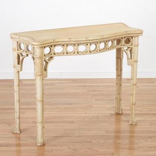 Appraisal: Decorator bamboo-carved console table th c paint decoration h x