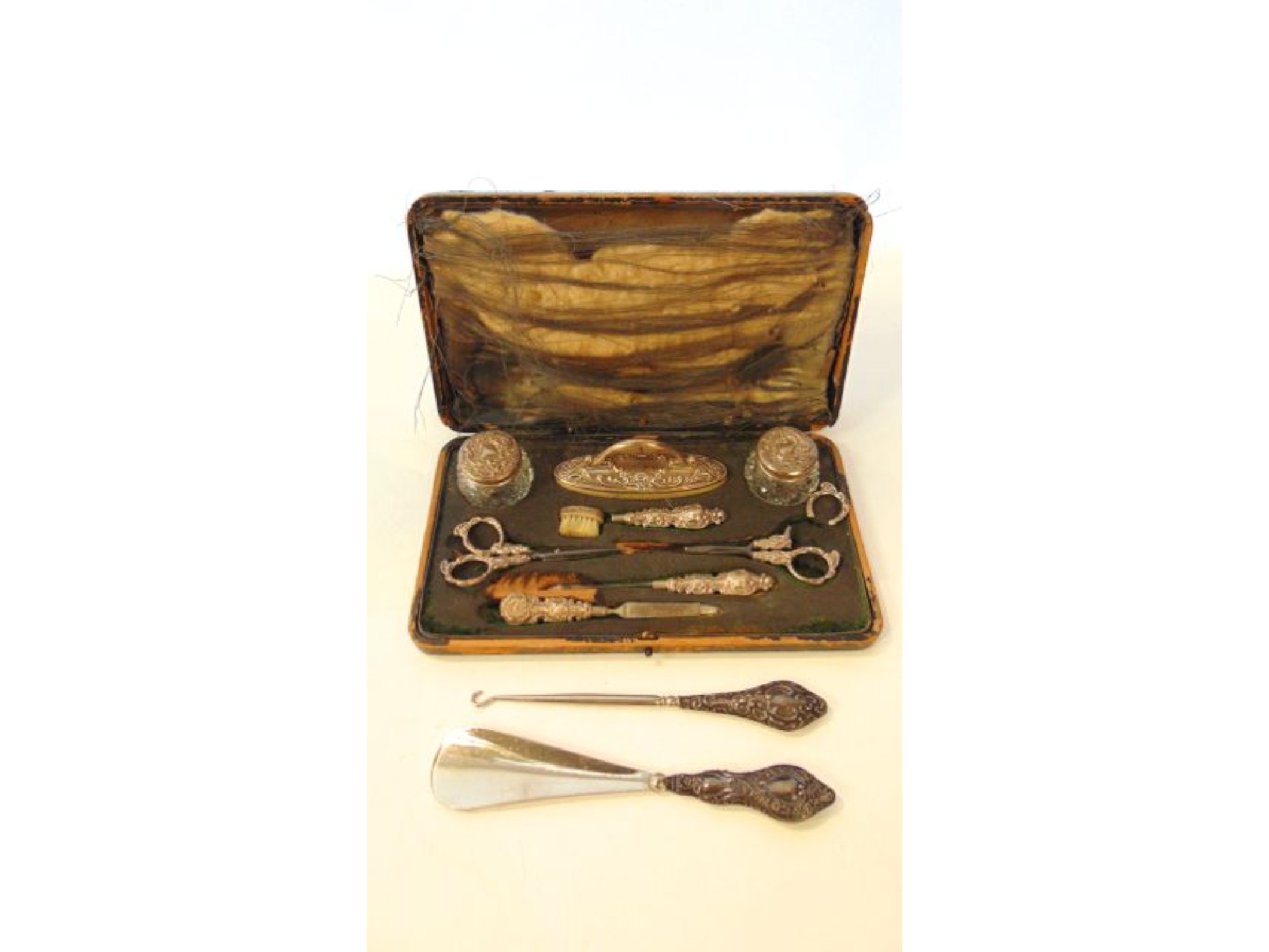 Appraisal: An Edwardian silver cased toilet set Levi Salaman Birmingham -