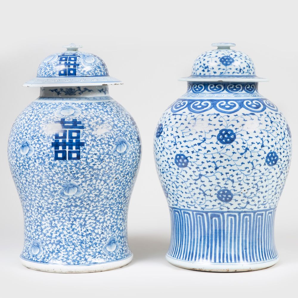 Appraisal: Two Chinese Blue and White Porcelain Jars and Covers One