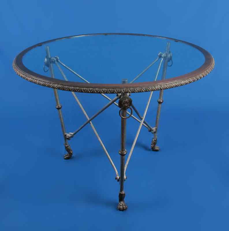 Appraisal: RALPH LAUREN FOR HENREDON IRON BRONZE AND GLASS TABLE Round