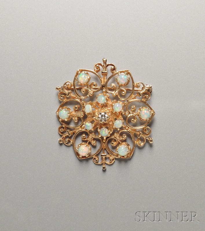 Appraisal: kt Gold Opal and Diamond Brooch